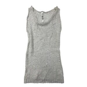 Absolutely Sequin Sweater Tank Top White/Silver Size Medium